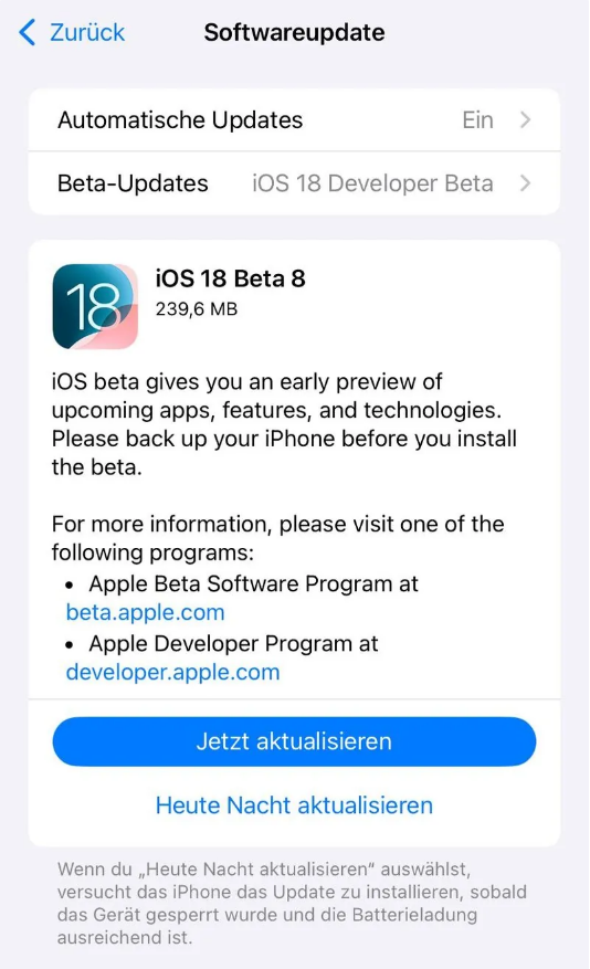 东源苹果手机维修分享苹果 iOS / iPadOS 18 开发者预览版 Beta 8 发布 